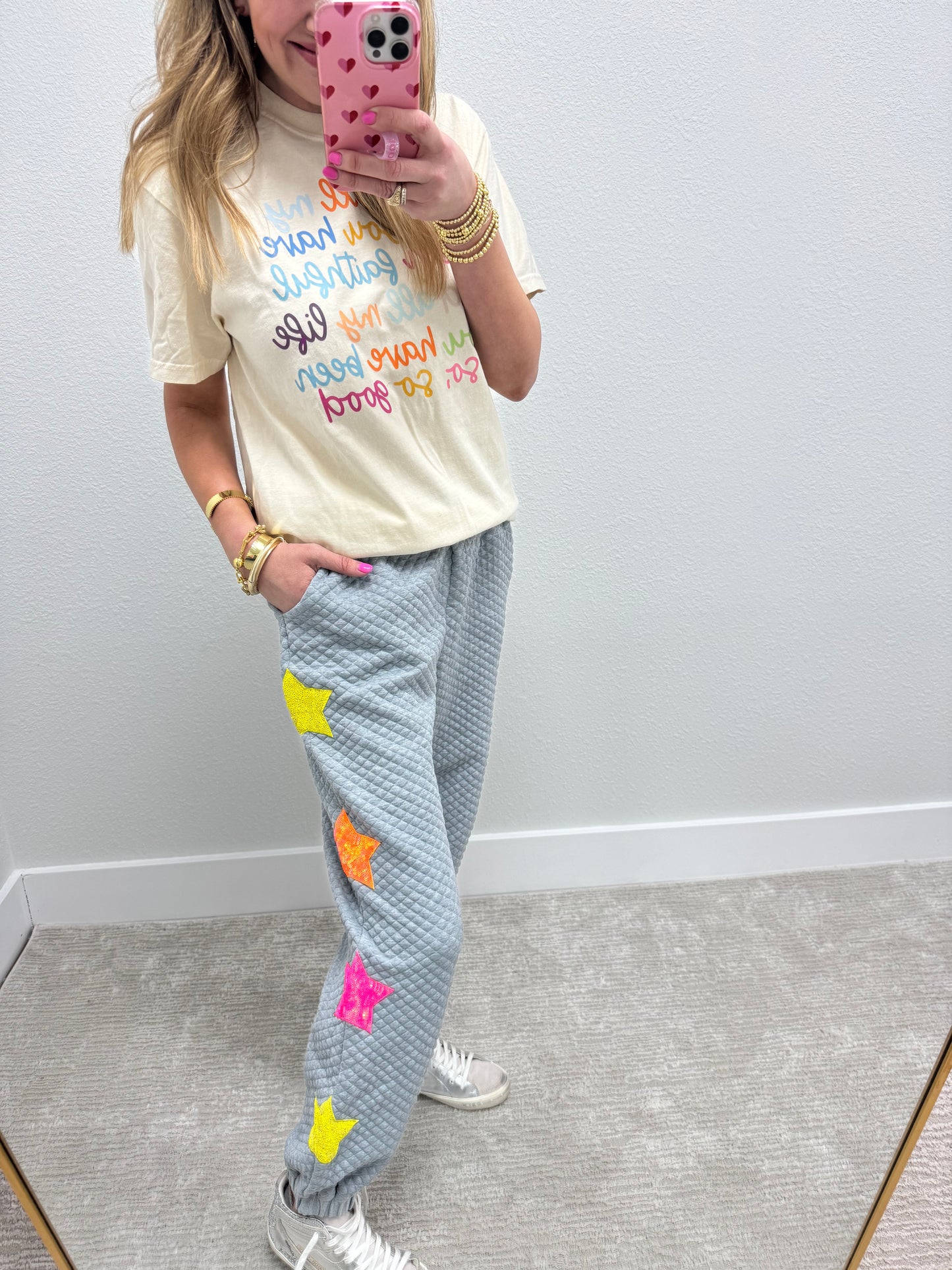 Heather Gray Star Sequin Jogger Pants