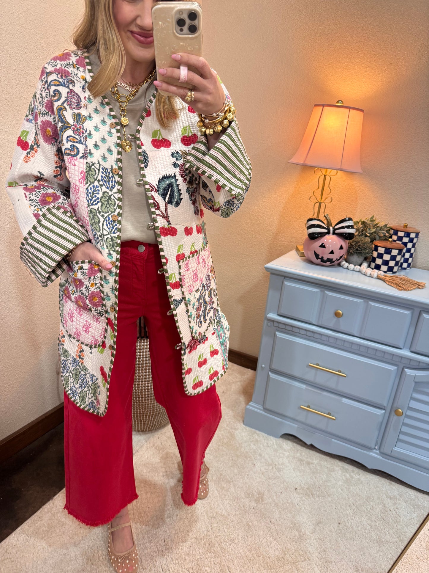 Cream Printed Quilted Jacket