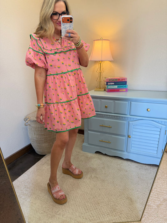 Pink & Green Mix Ruffle Dress