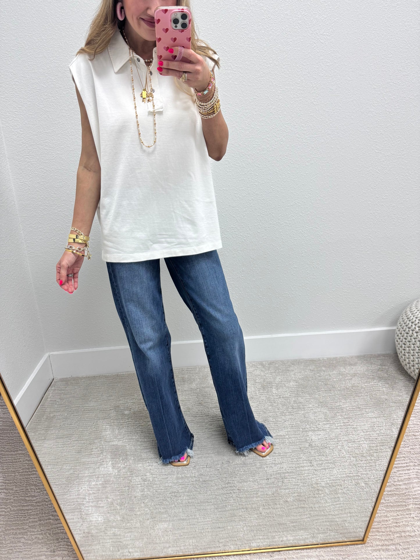 Cream Sleeveless Oversize Collared Top
