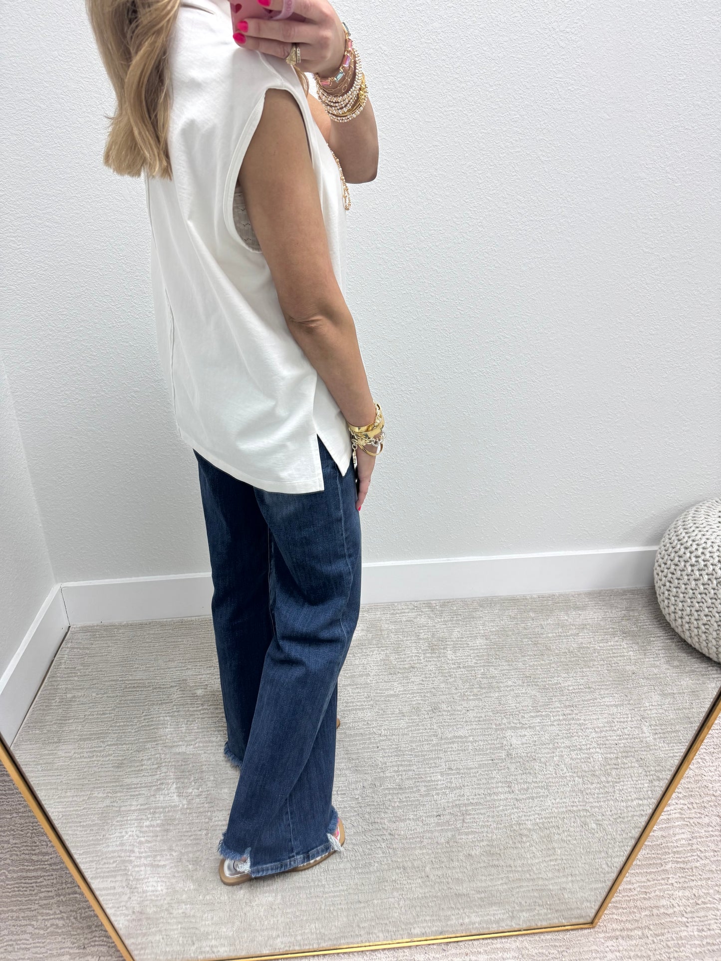 Cream Sleeveless Oversize Collared Top