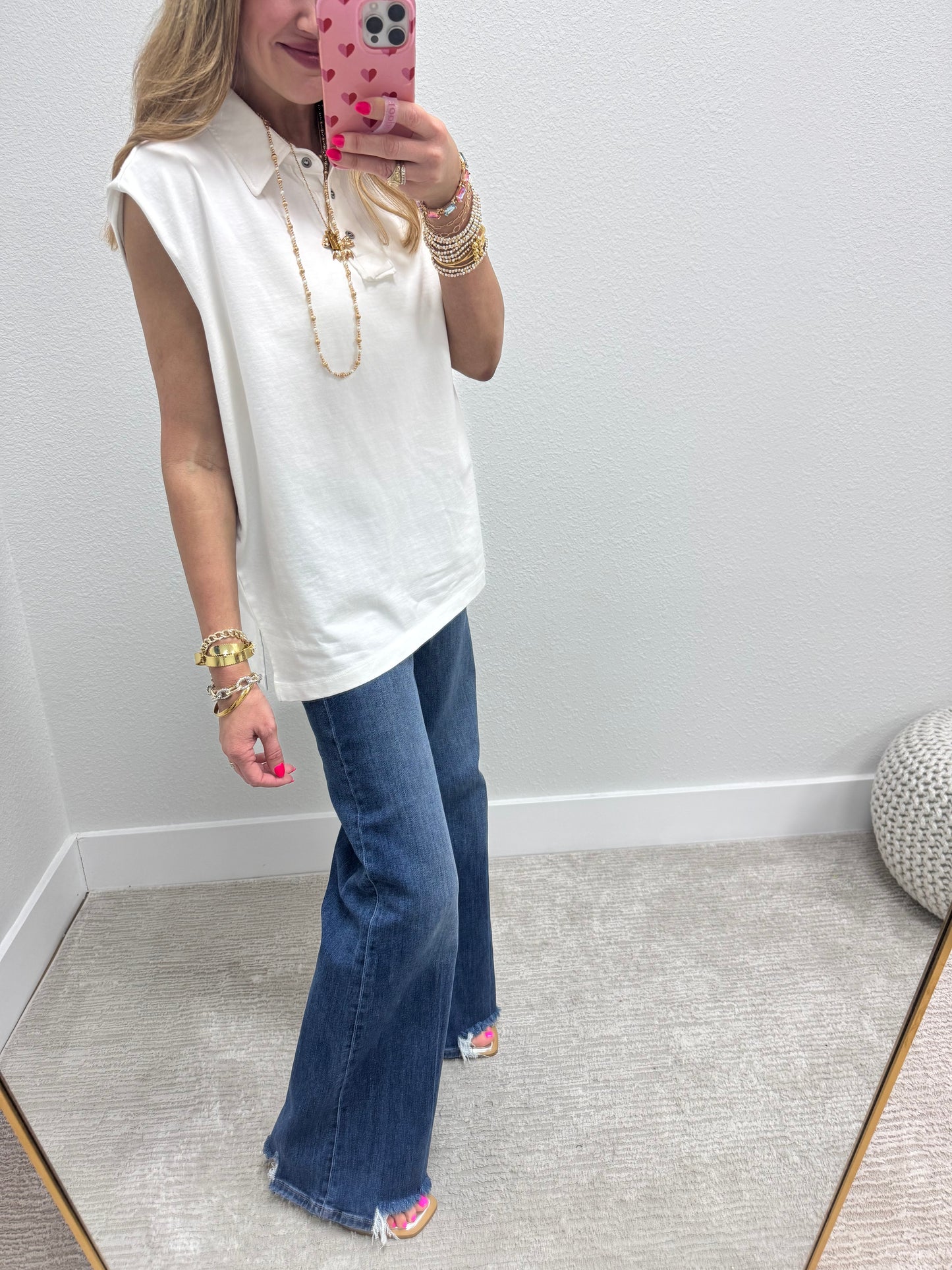 Cream Sleeveless Oversize Collared Top