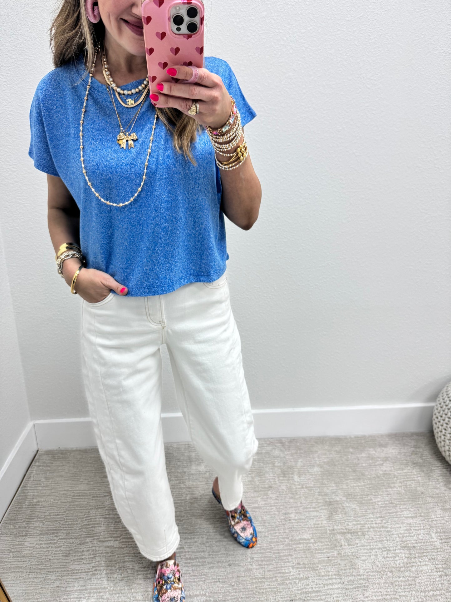 Ocean Blue Melange Super Soft Crop Short Sleeve