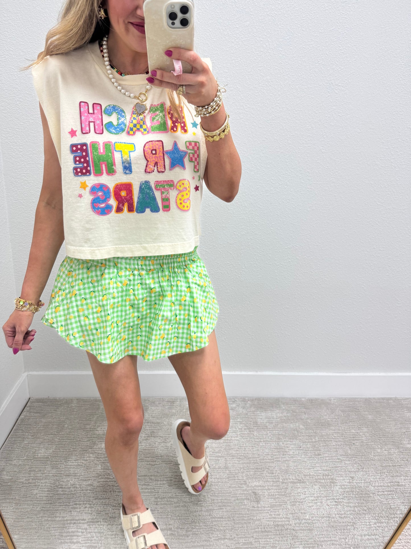 Lemon Print Smocked Athletic Skort