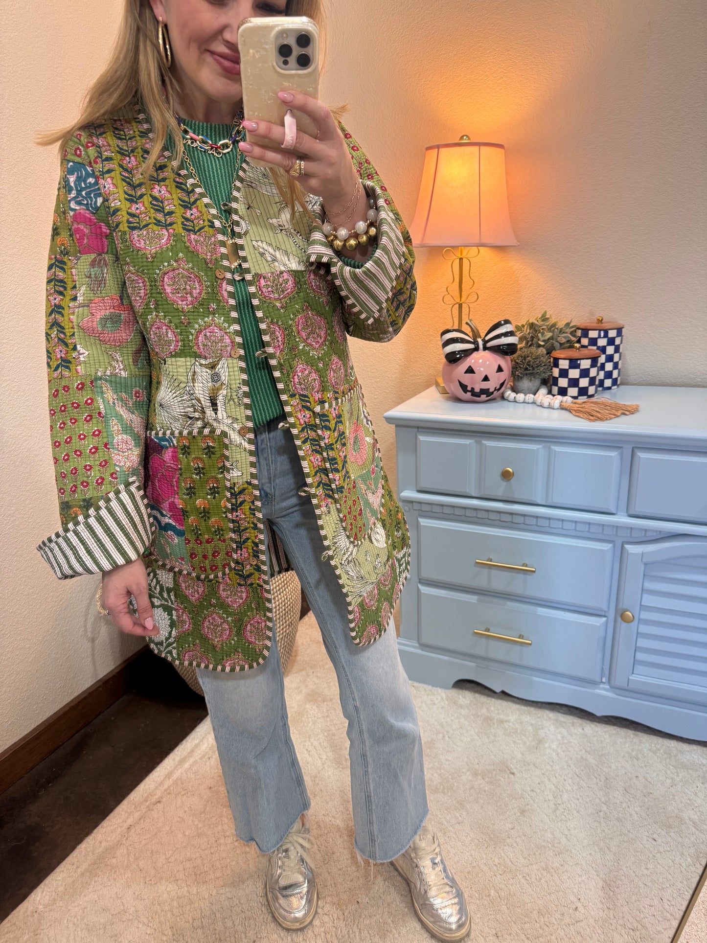 Green Printed Quilted Jacket