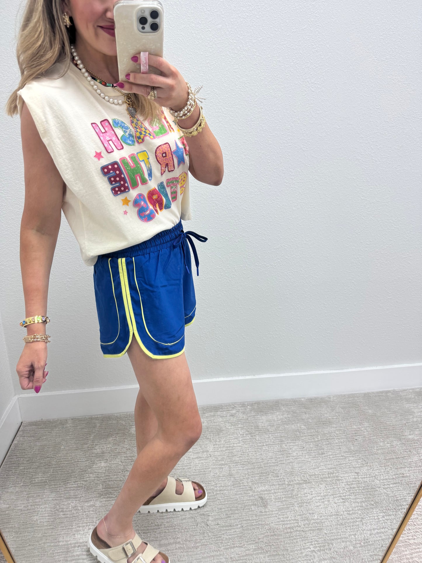 Blue Athletic Shorts with Piping Detail