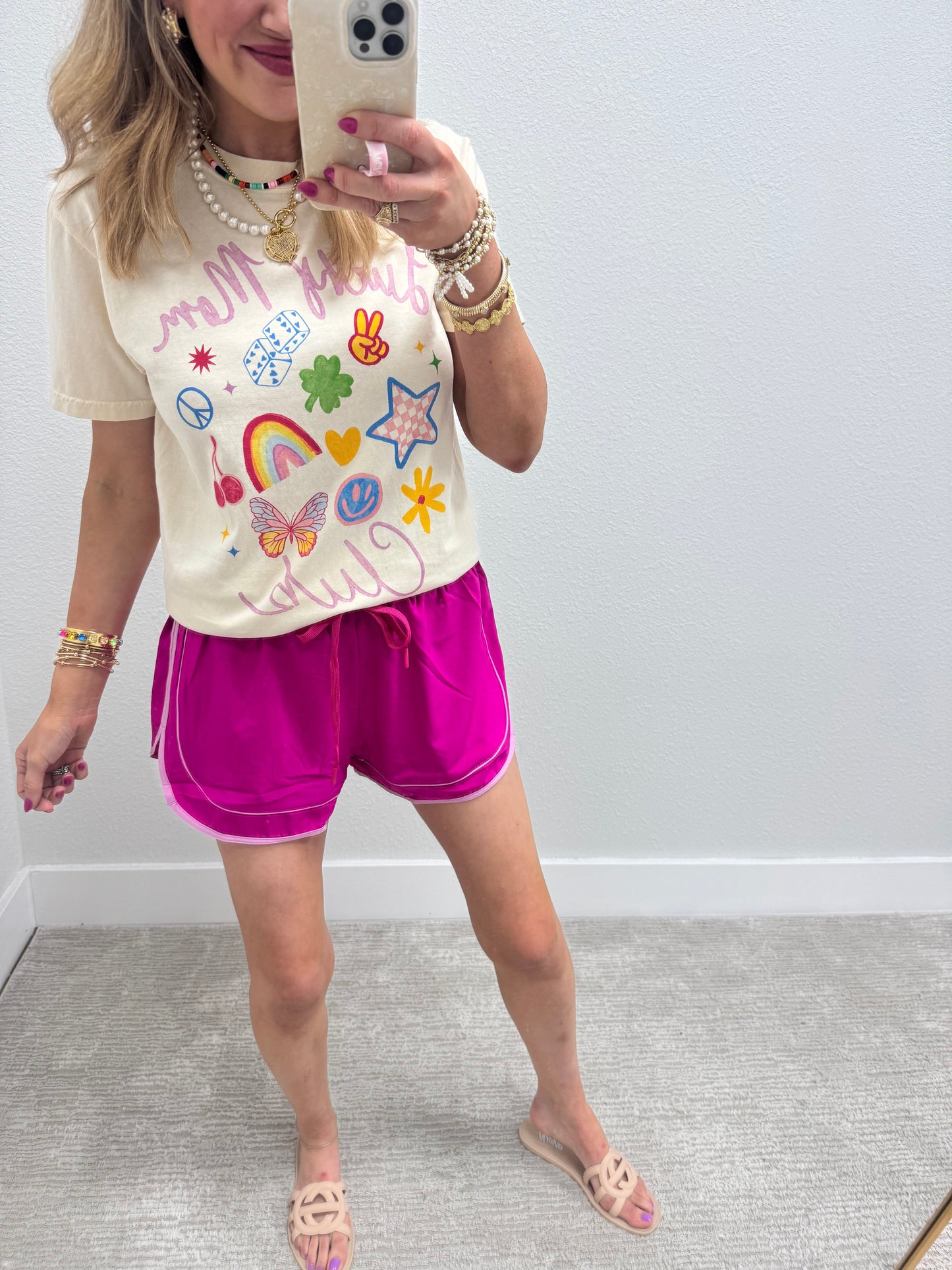 Fuchsia Athletic Shorts with Piping Detail