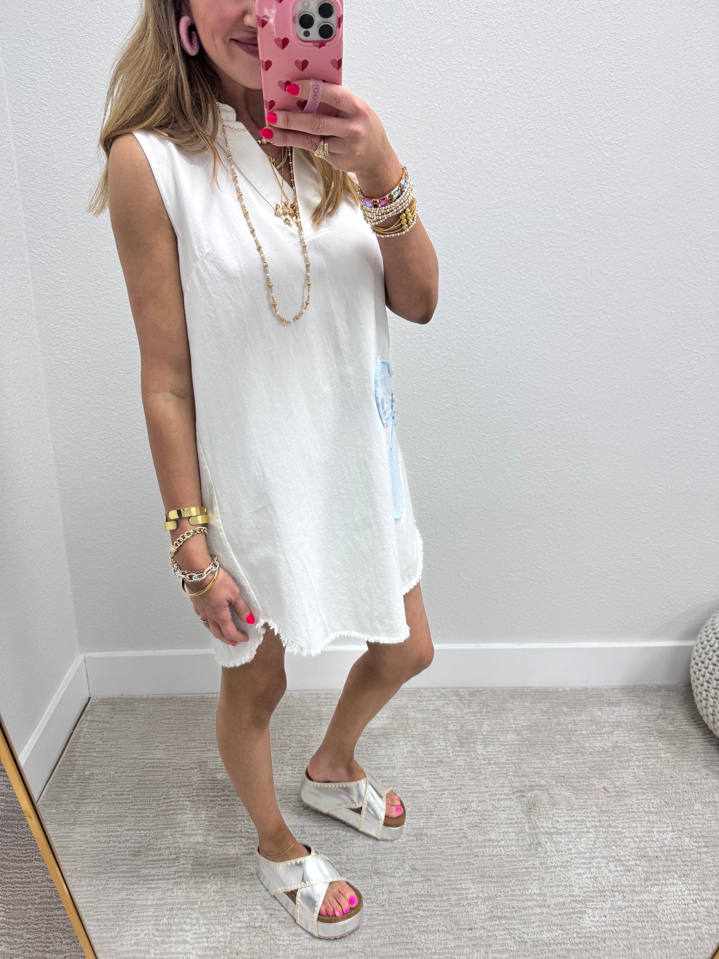 White with Blue Flower Side Dress FS