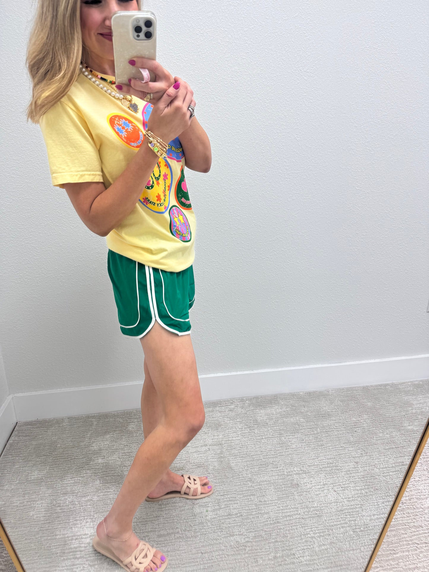 Green Athletic Shorts with Piping Detail