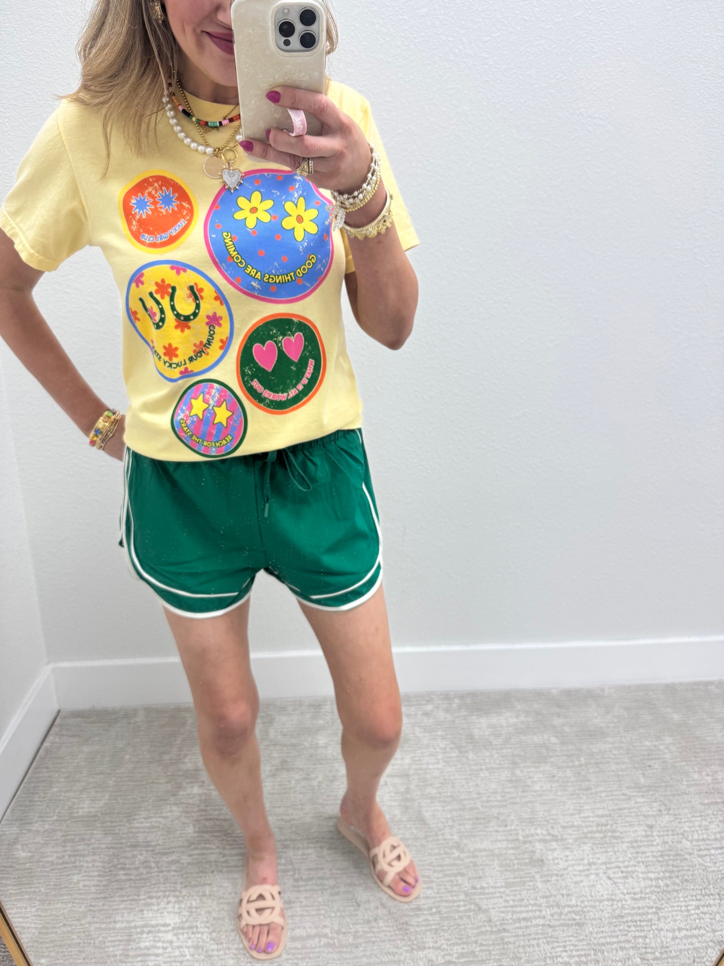 Green Athletic Shorts with Piping Detail