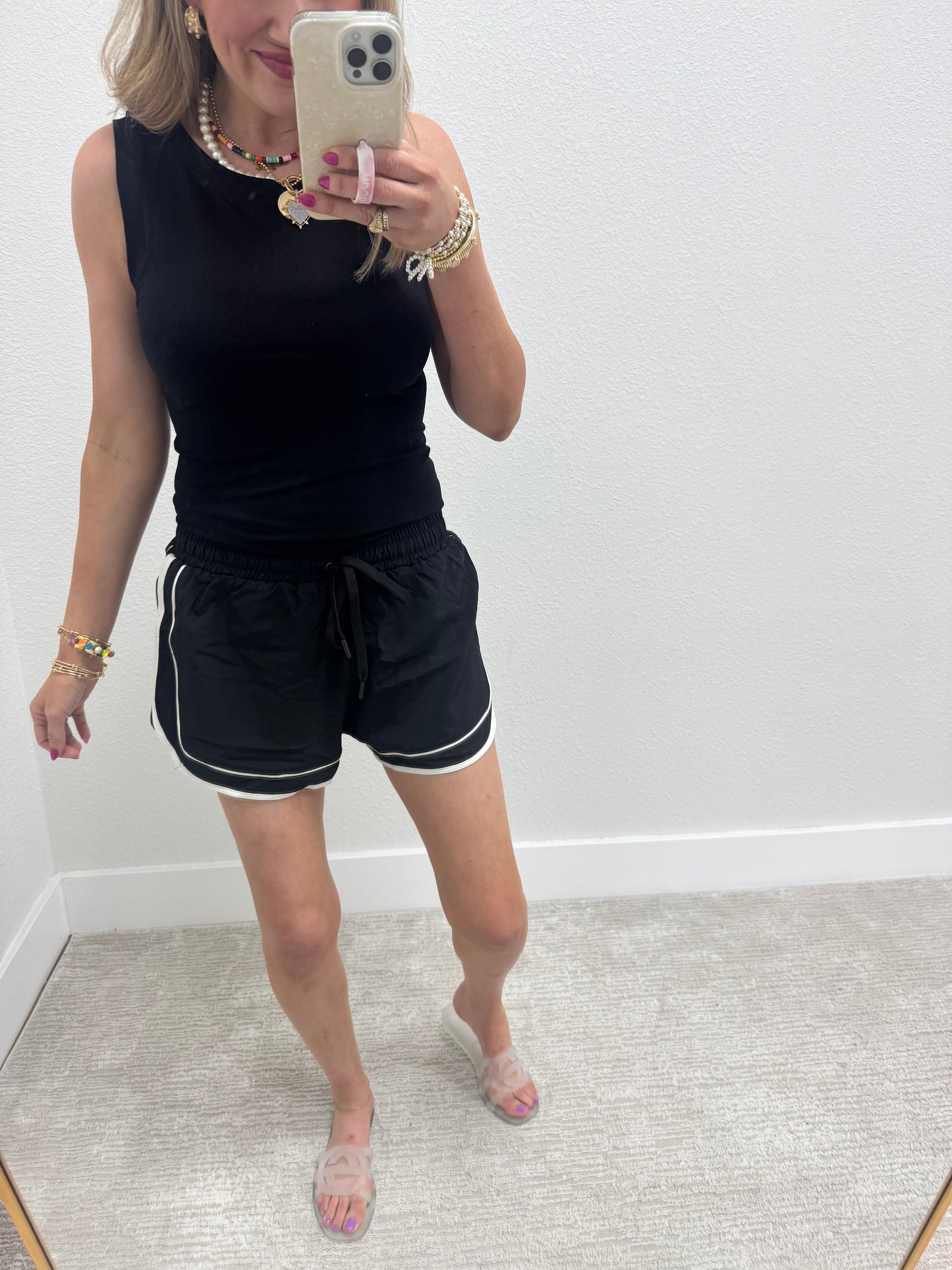 Black Athletic Shorts with Piping Detail