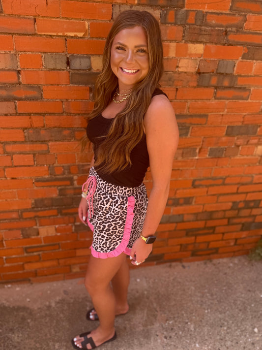 Pink Leopard Ruffle Shorts