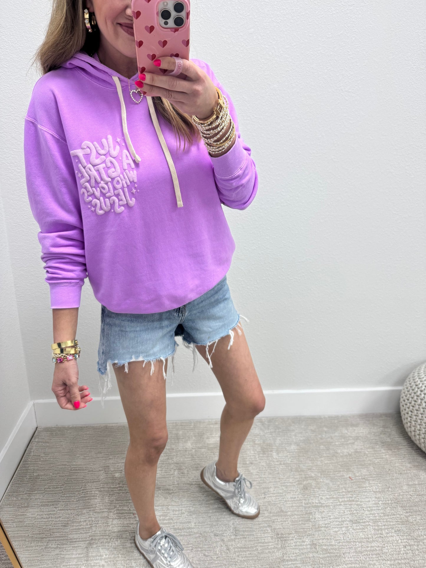 Violet Just a Girl Who Loves Jesus Puff Font Hoodie FS