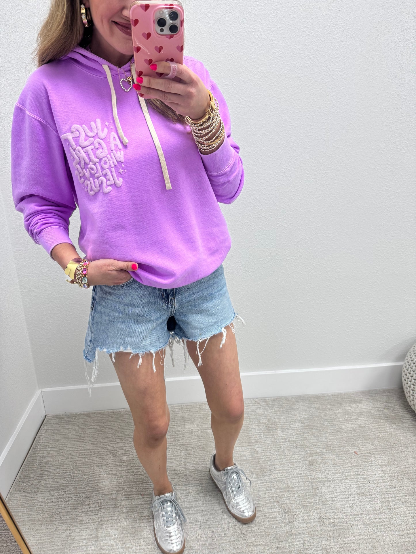 Violet Just a Girl Who Loves Jesus Puff Font Hoodie FS
