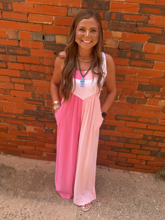 Split Color Pink Jumpsuit