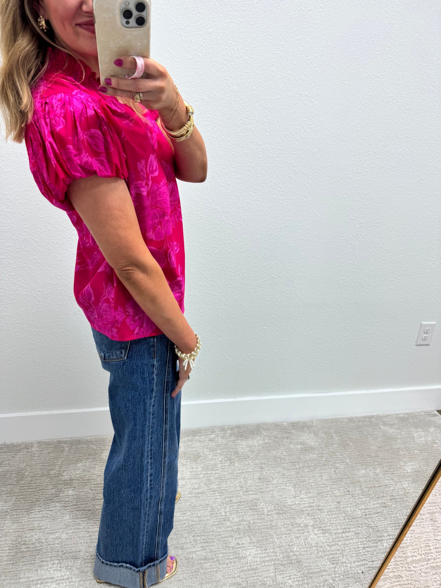 Fuchsia Floral High Neck Blouse