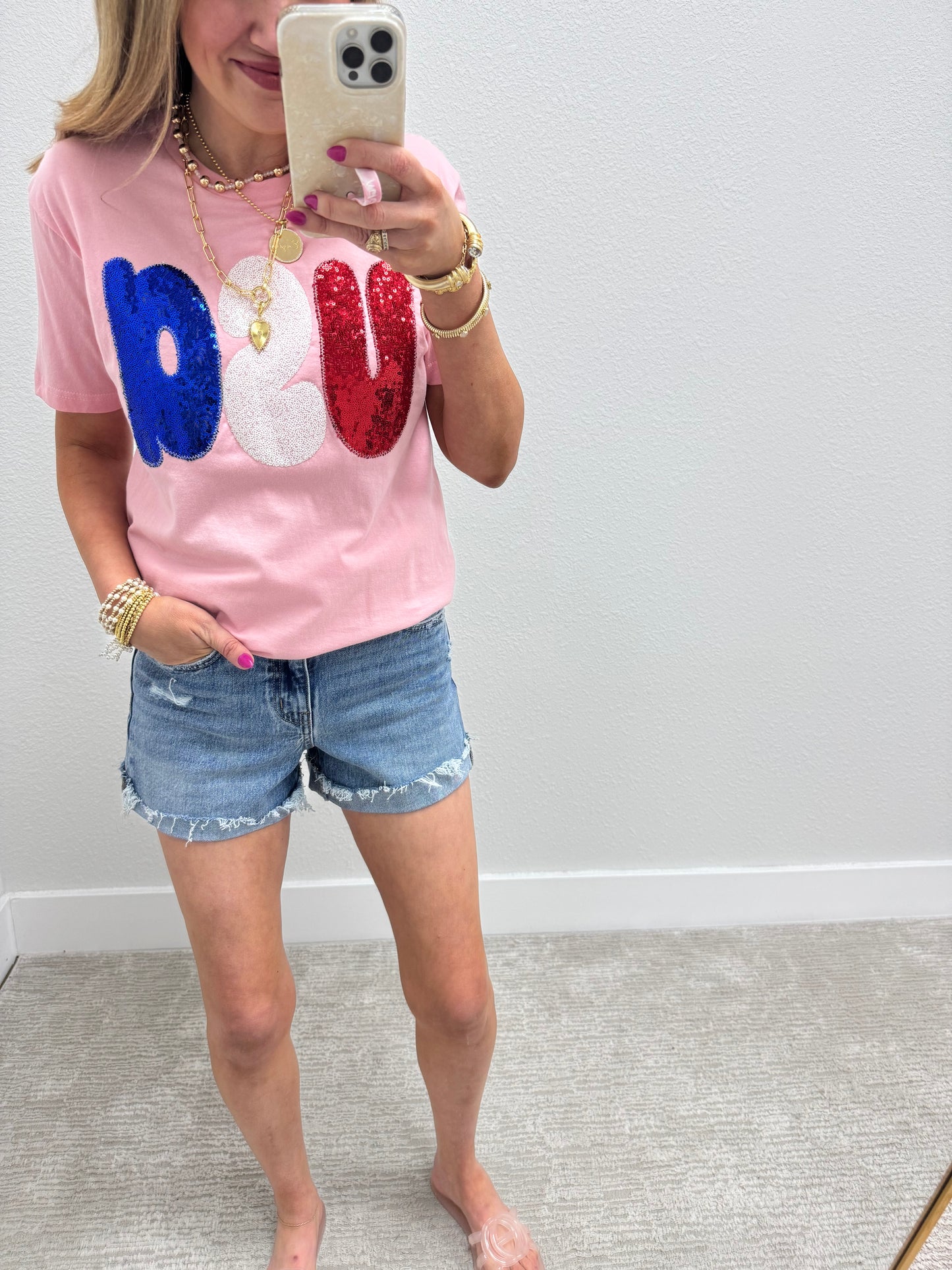 USA Sequin Appliqué Stitched Short Sleeve FS