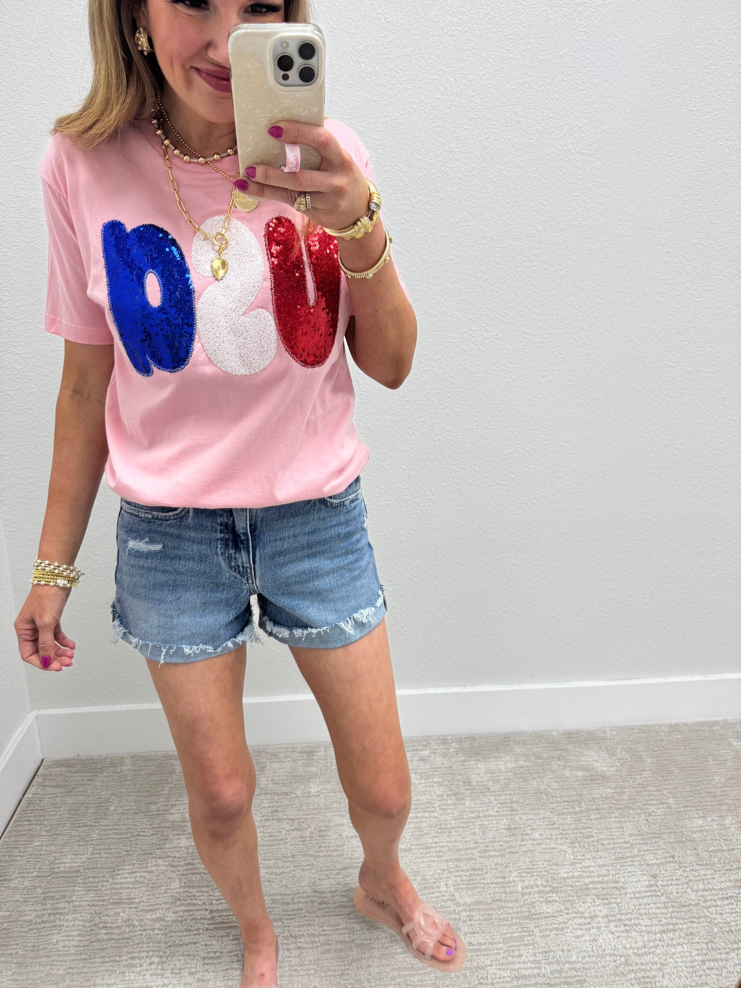 USA Sequin Appliqué Stitched Short Sleeve FS