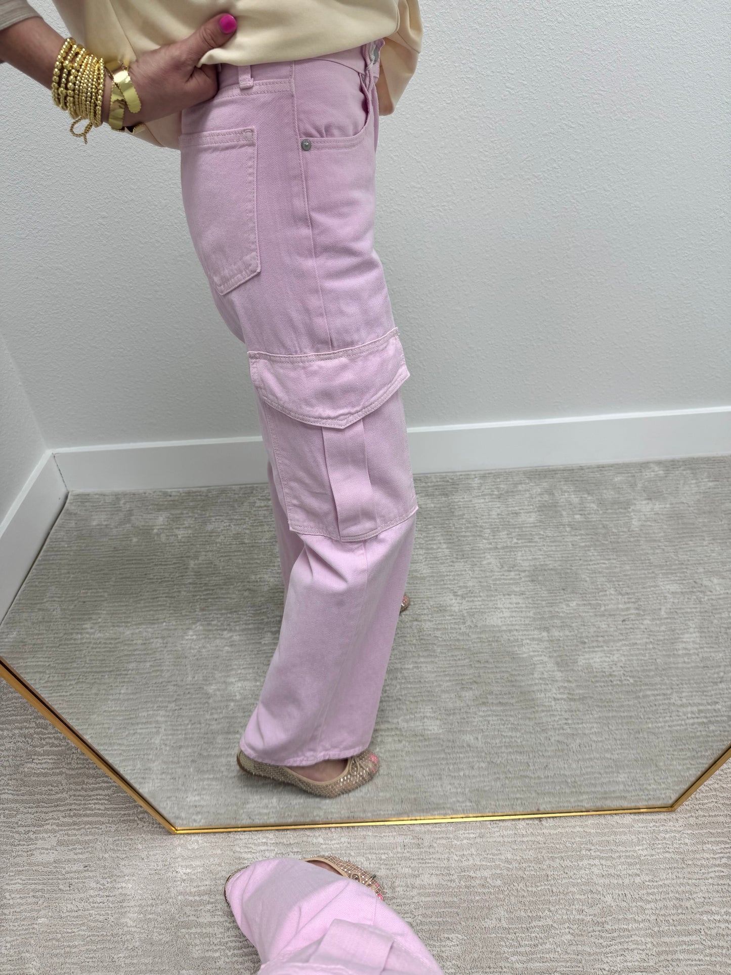 Light Pink Cargo Denim Jeans FS