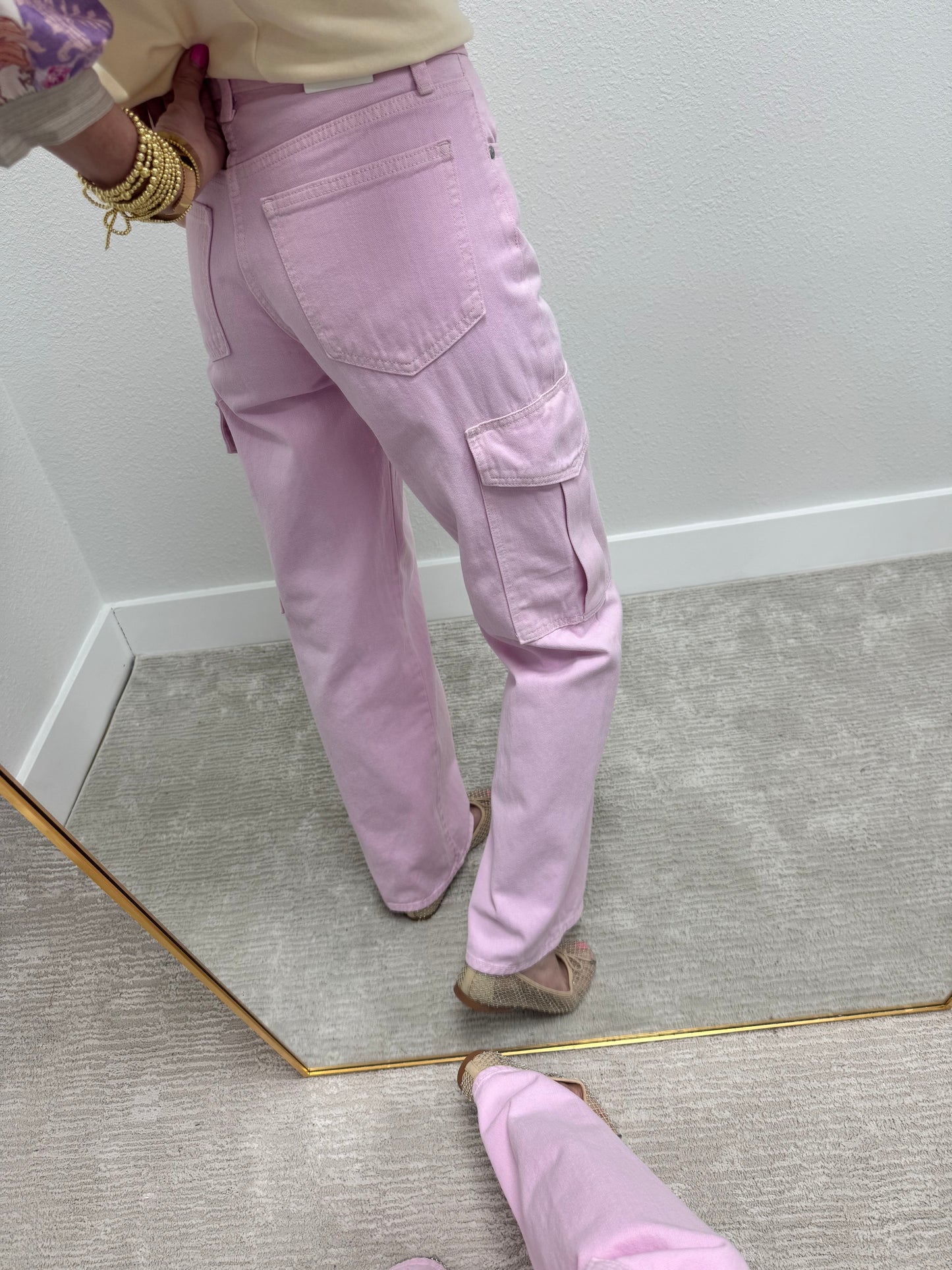Light Pink Cargo Denim Jeans FS