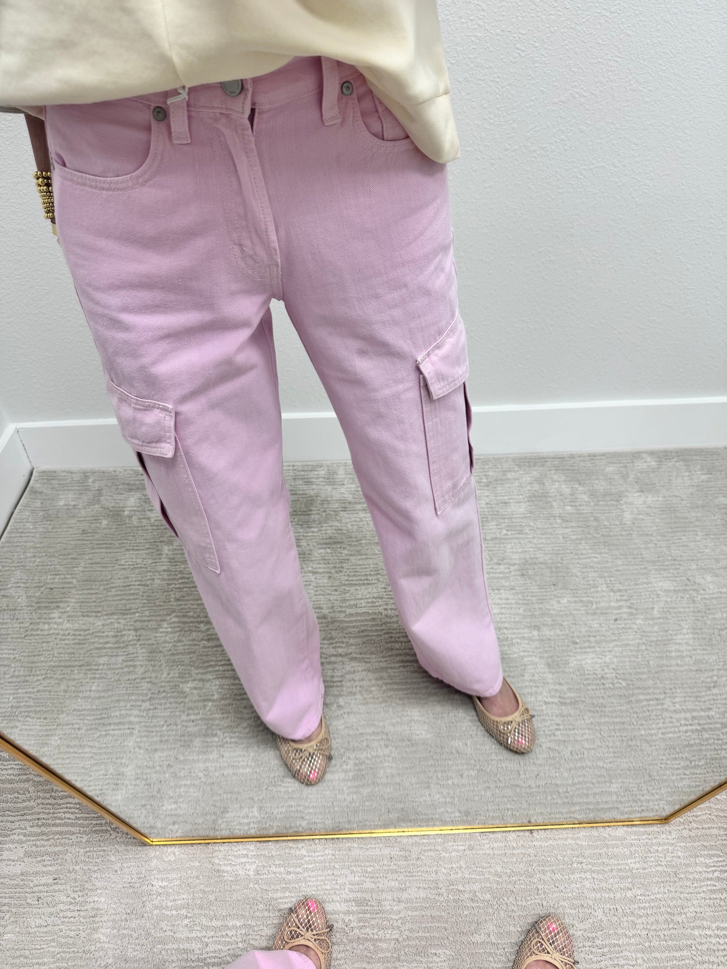 Light Pink Cargo Denim Jeans FS