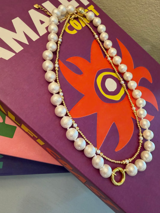 Dainty Gold Bead and Pearl Necklace