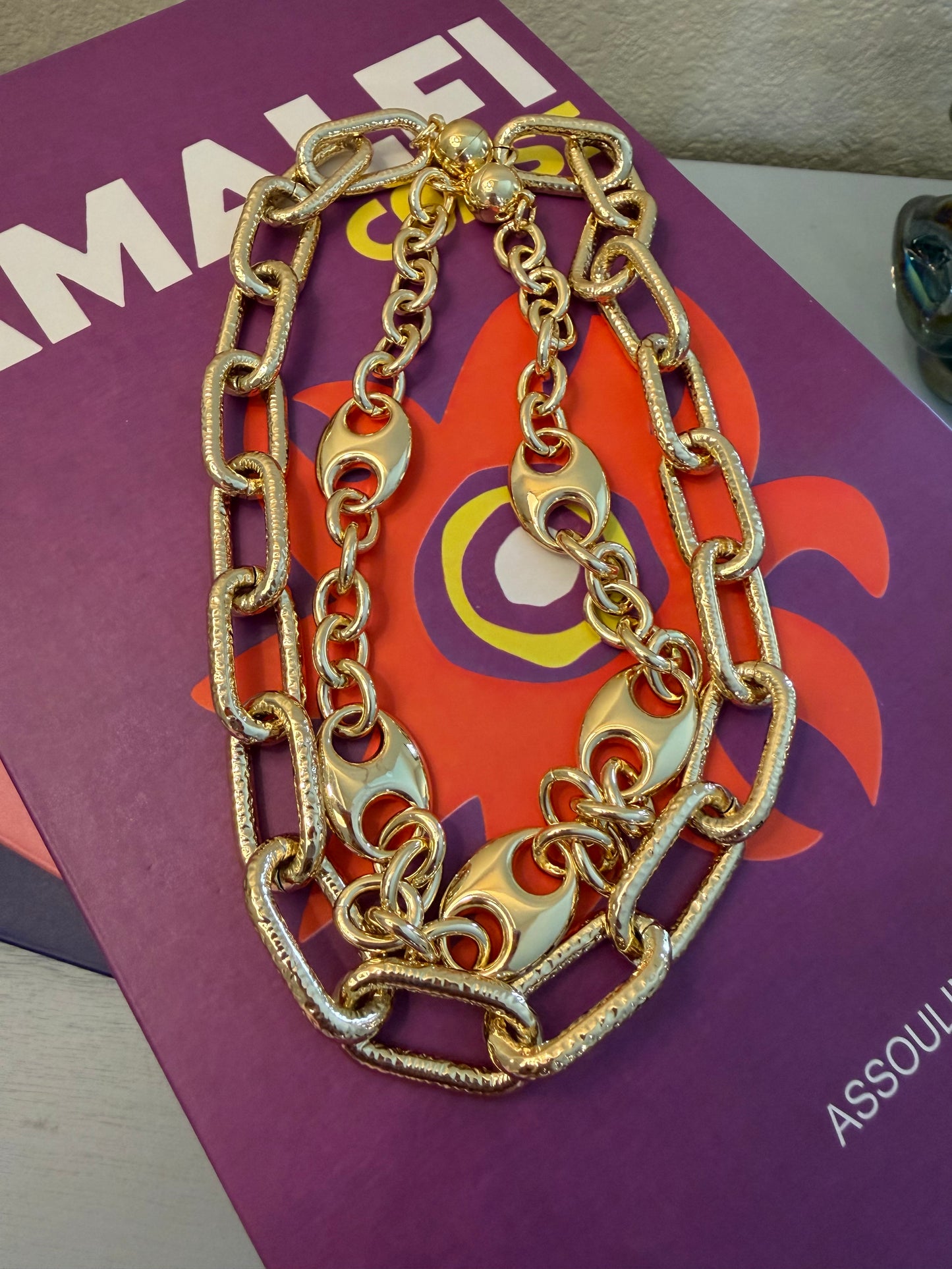 Gold Rectangle Chain Magnetic Necklace