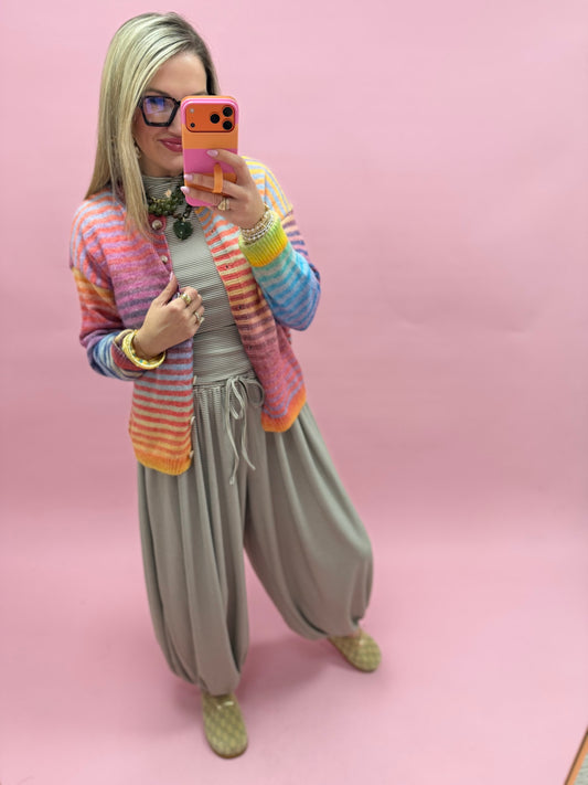 Rainbow Striped Button Down Cardigan