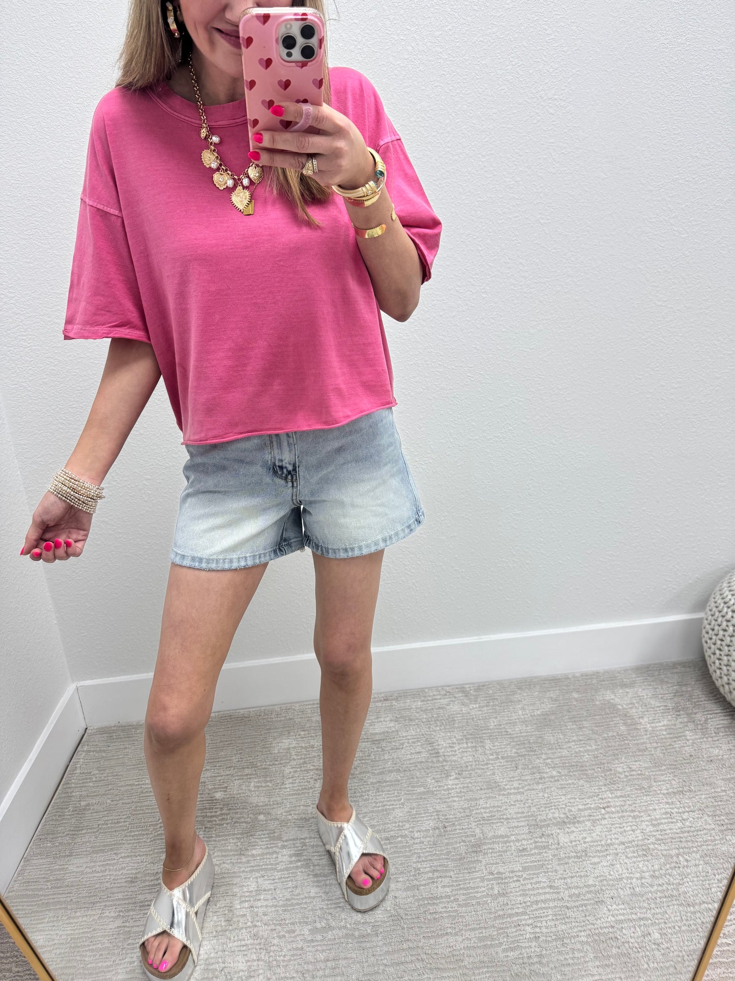 Coral Washed Cropped Boxy Short Sleeve