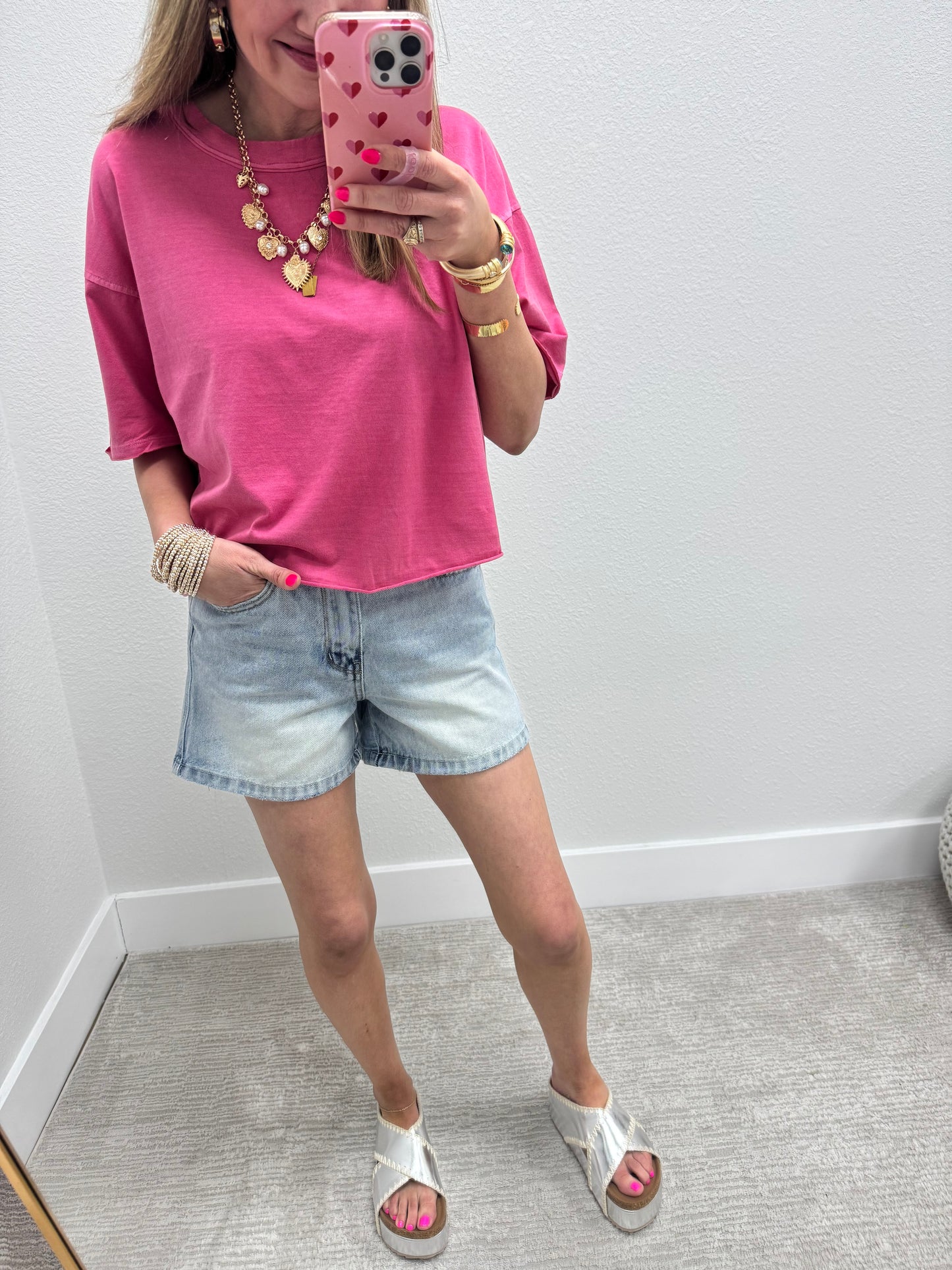 Coral Washed Cropped Boxy Short Sleeve