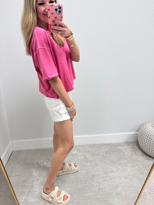 Raspberry Washed Cropped Boxy Short Sleeve FS
