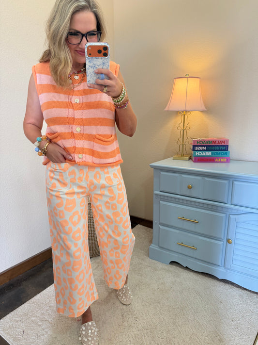 Orange Neon Leopard Cropped Wide Leg Pants