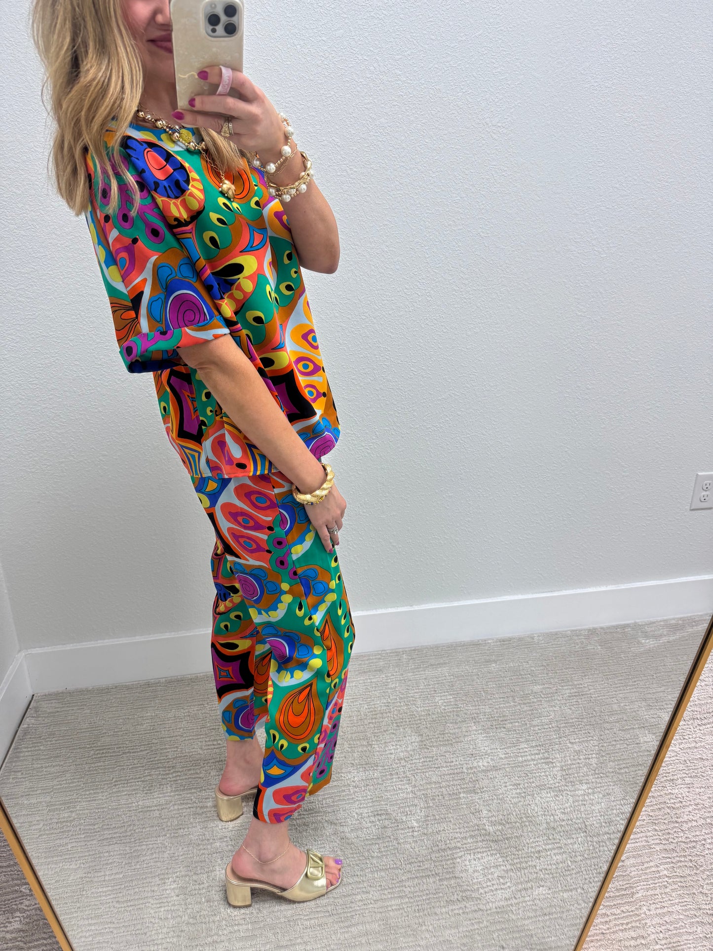 Multi Colored Print Two Piece Pant Set