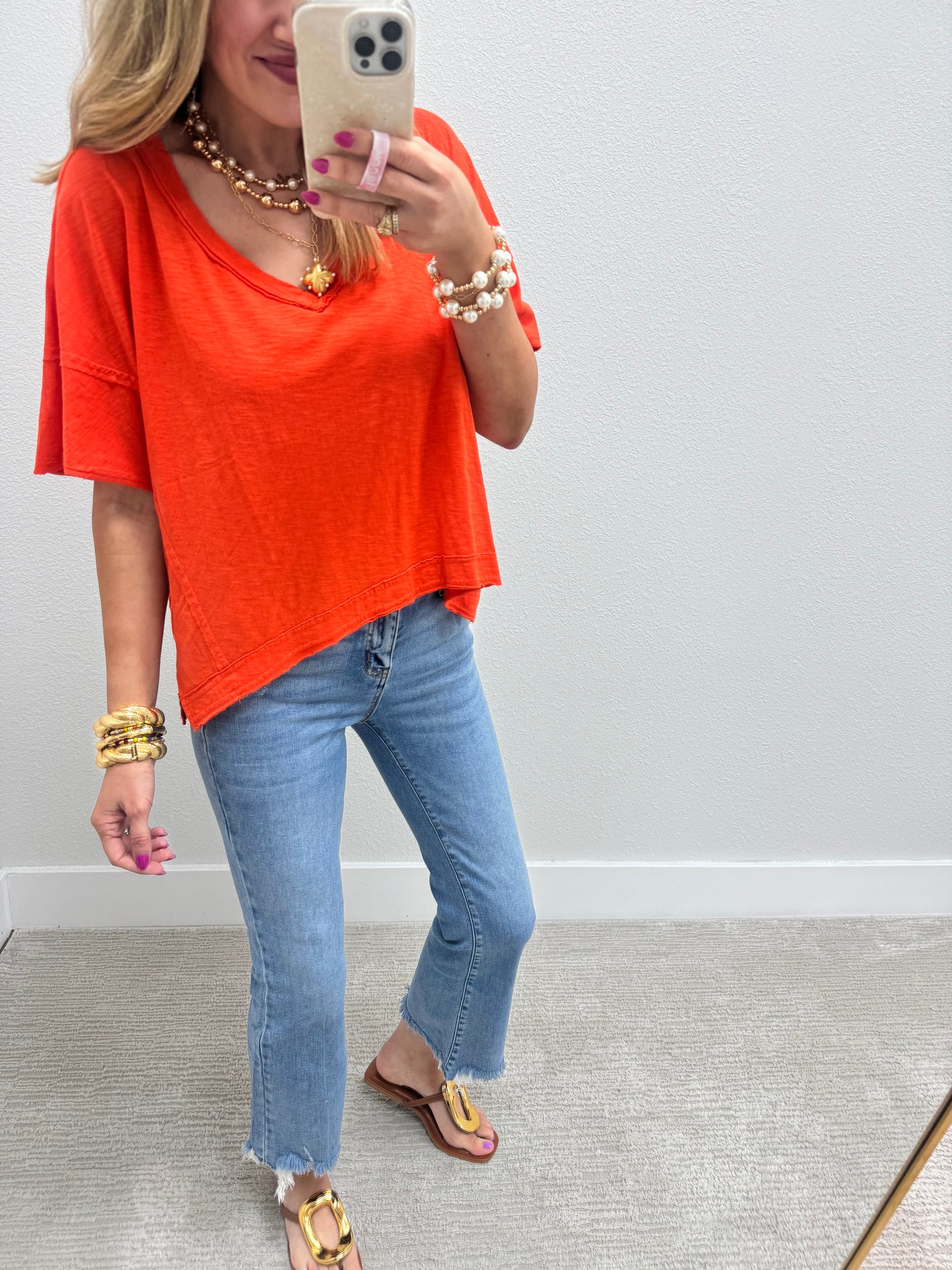 Tomato Asymmetrical Cropped Top