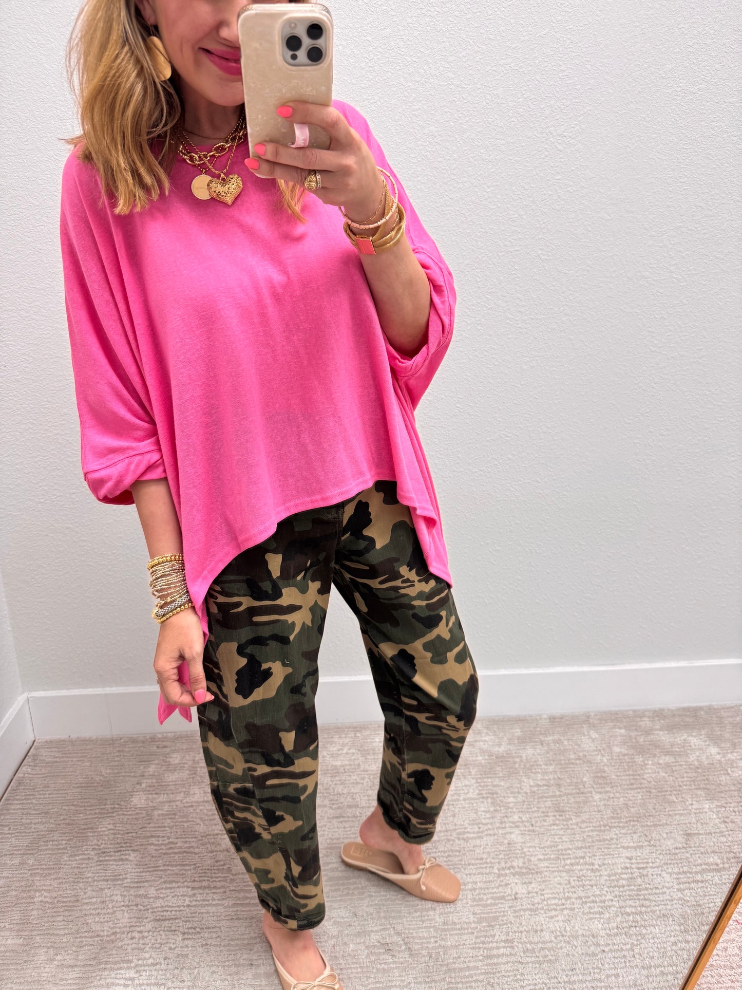 Oversized Pink Solid Asymmetrical Short Sleeve Top