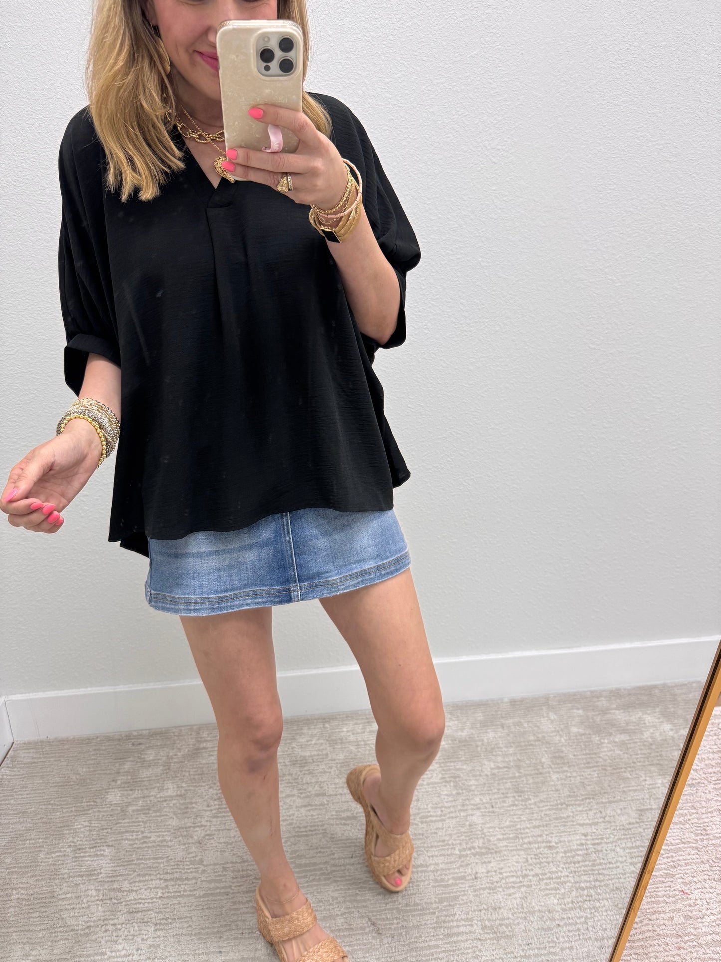 Black V-Neck Dolman Sleeve Top