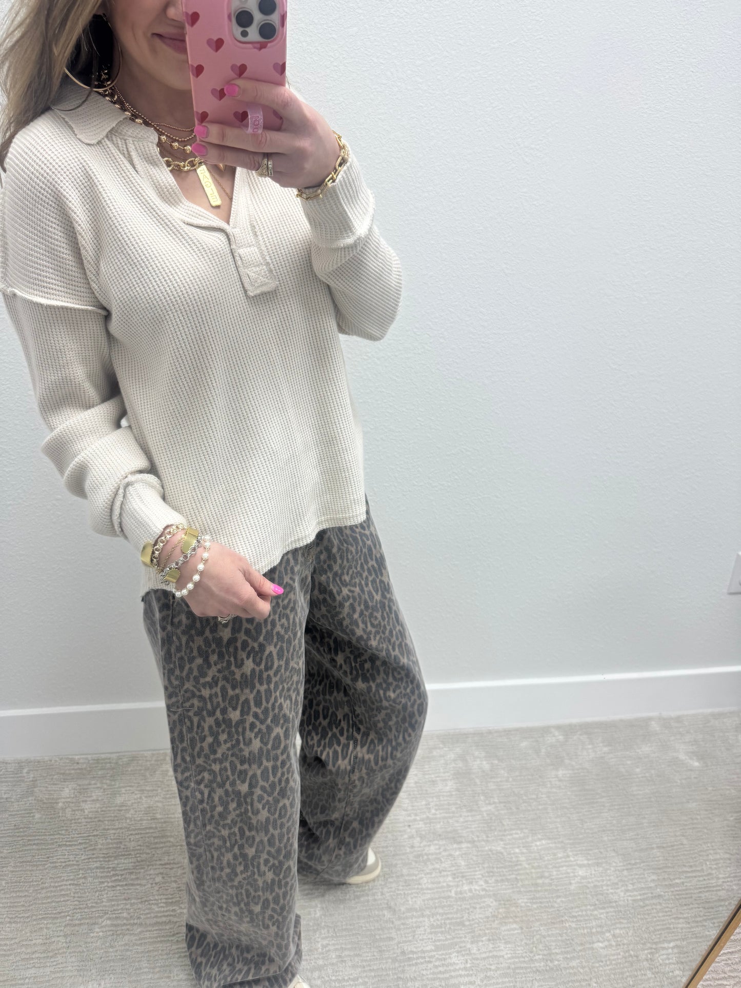 Sand Beige Collared Exposed Hem Long Sleeves FS