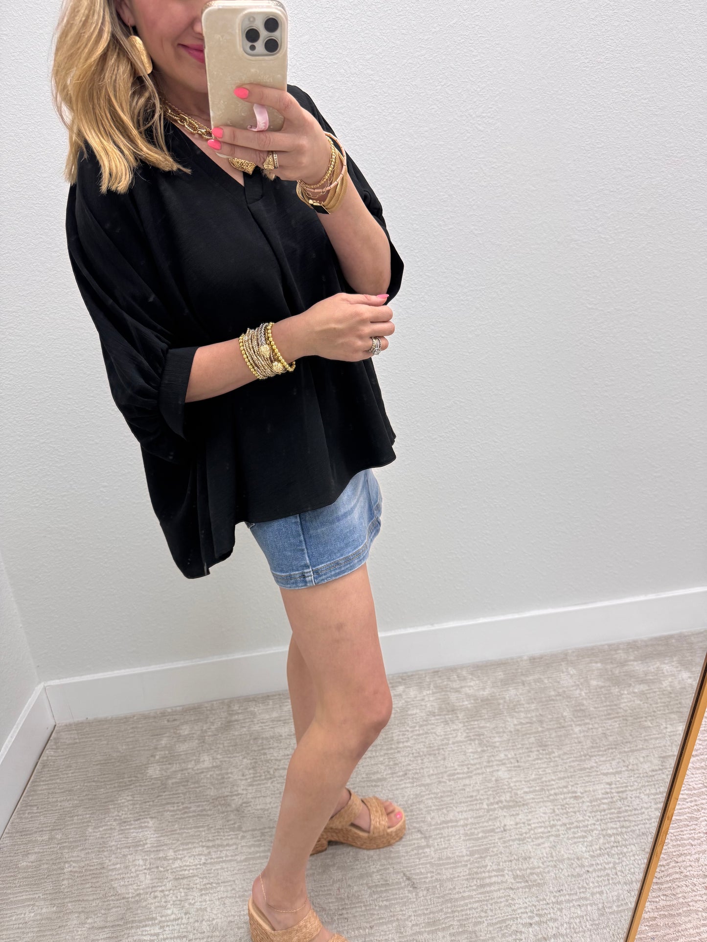 Black V-Neck Dolman Sleeve Top