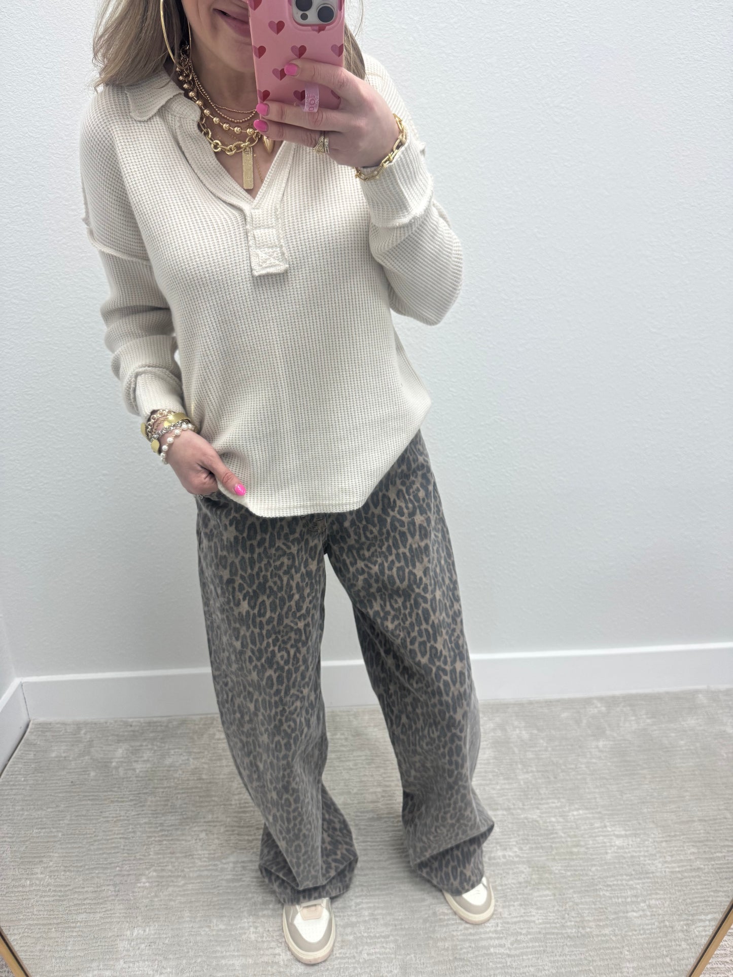 Sand Beige Collared Exposed Hem Long Sleeves FS