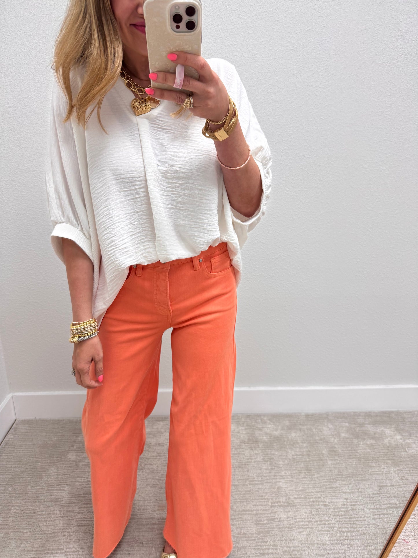 Off White V-Neck Dolman Sleeve Top