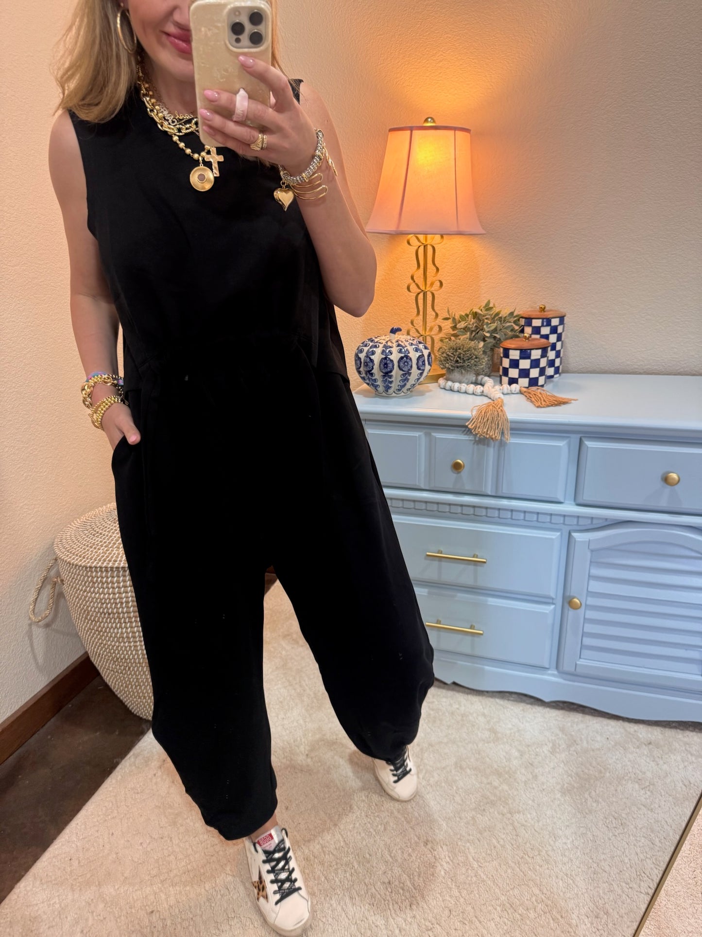 Black Cinch Tie Top and Pants Set