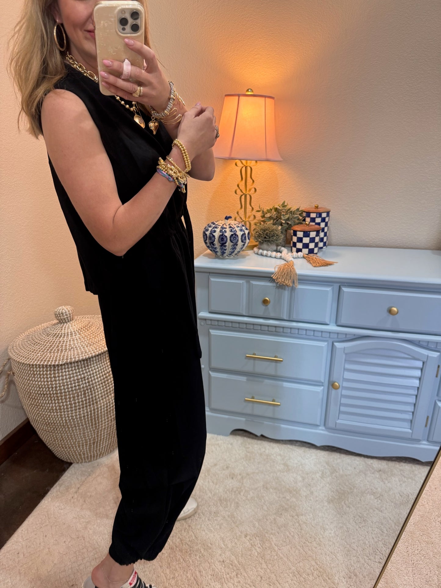 Black Cinch Tie Top and Pants Set