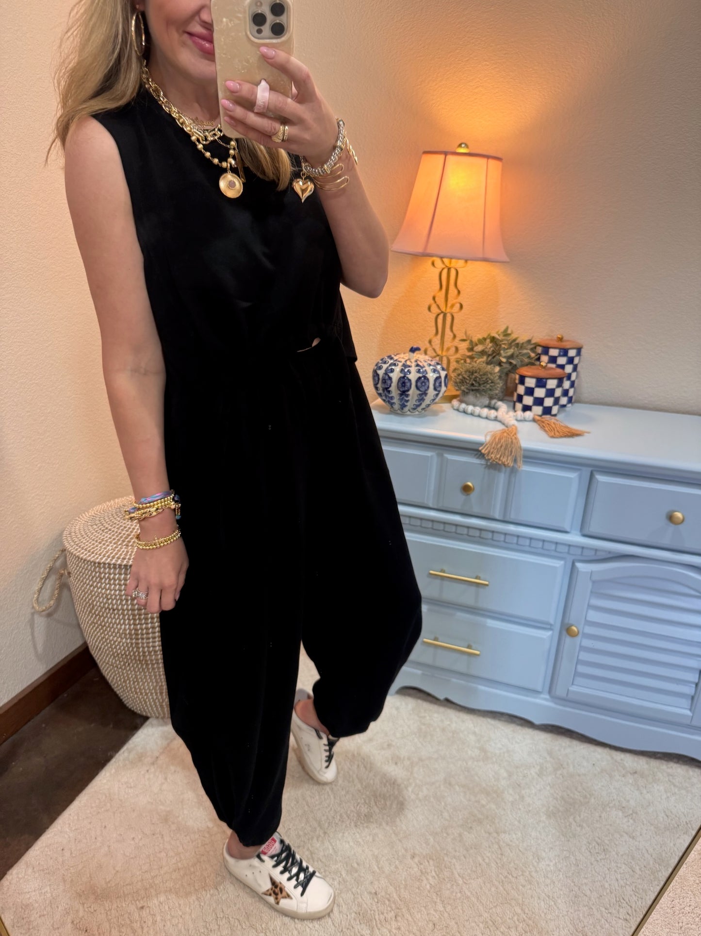 Black Cinch Tie Top and Pants Set