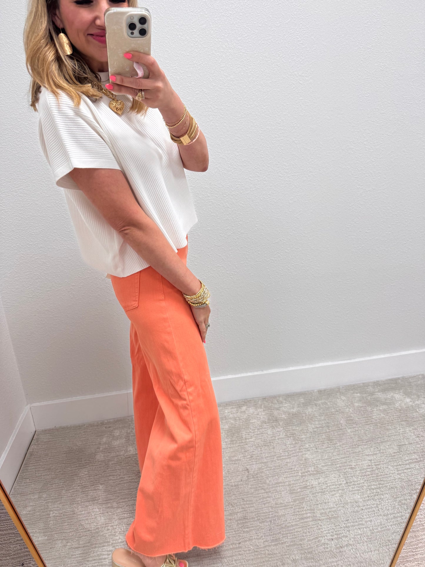 Ivory High Neck Ribbed Swing Top
