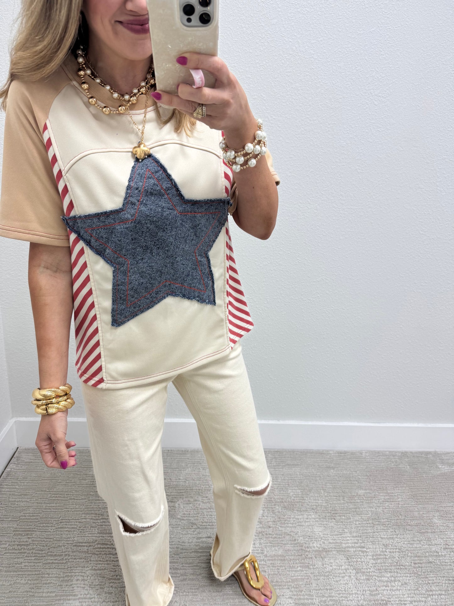 Cream and Denim Mix Star Short Sleeve FS