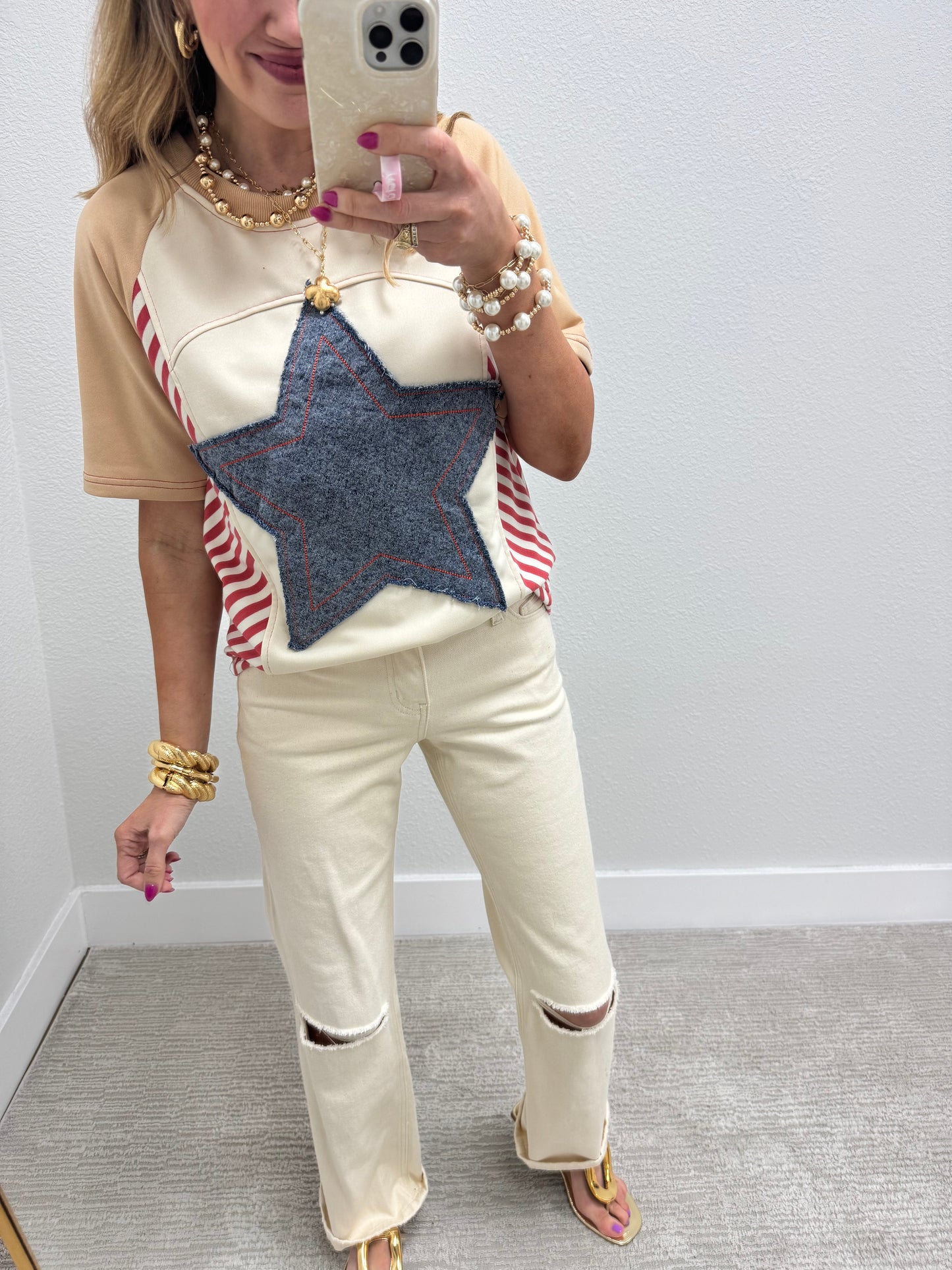 Cream and Denim Mix Star Short Sleeve FS