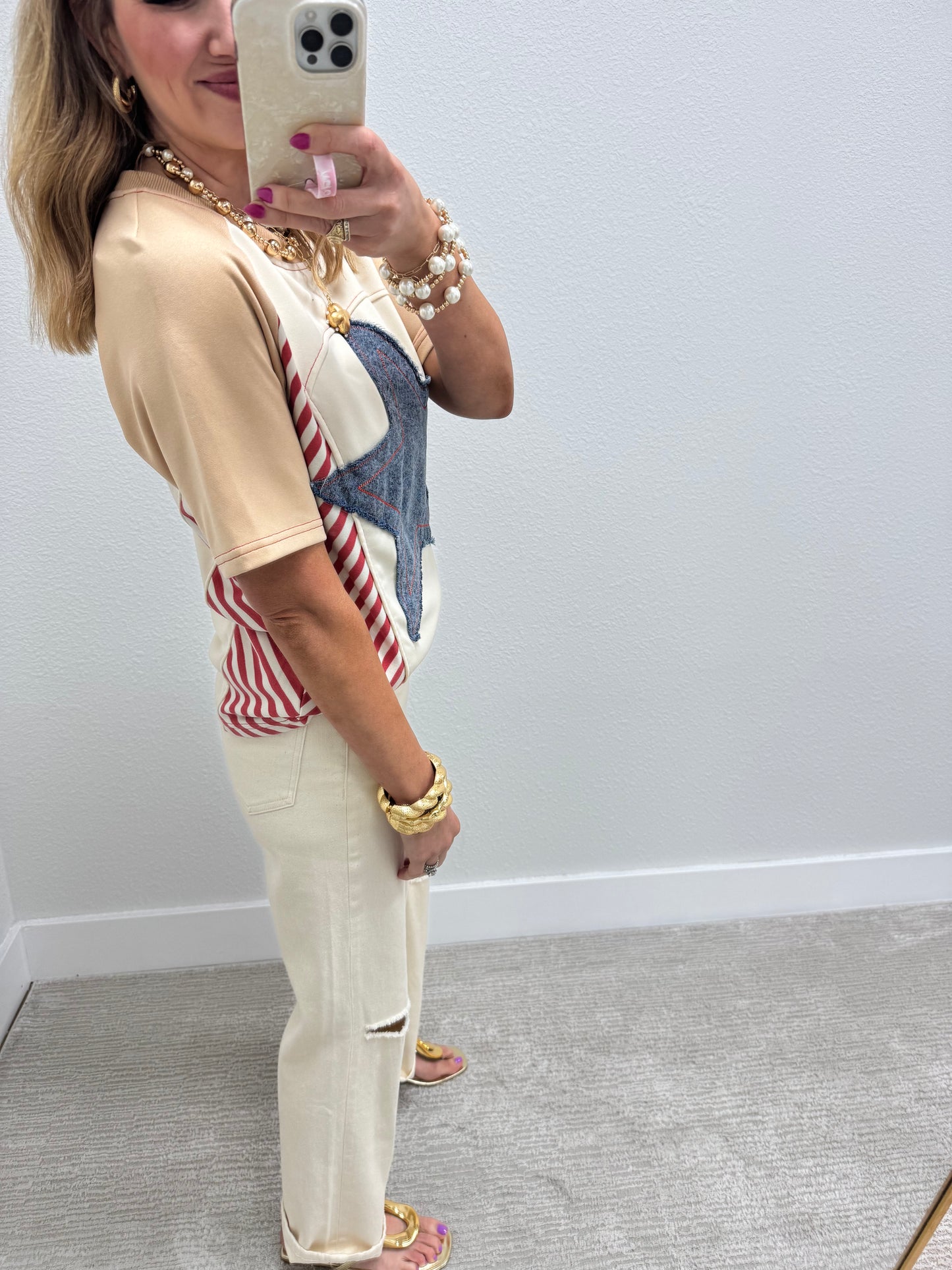 Cream and Denim Mix Star Short Sleeve FS