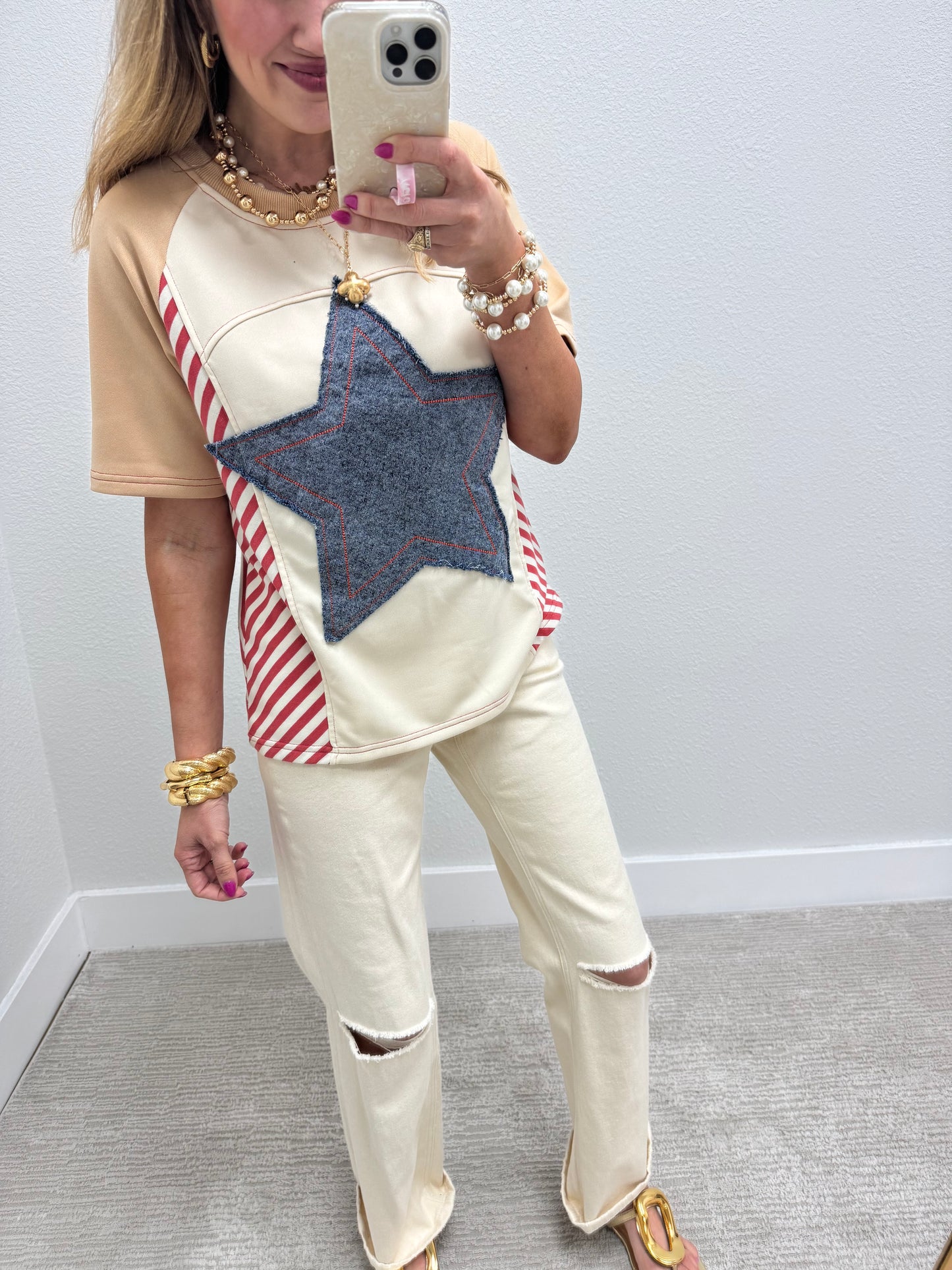 Cream and Denim Mix Star Short Sleeve FS