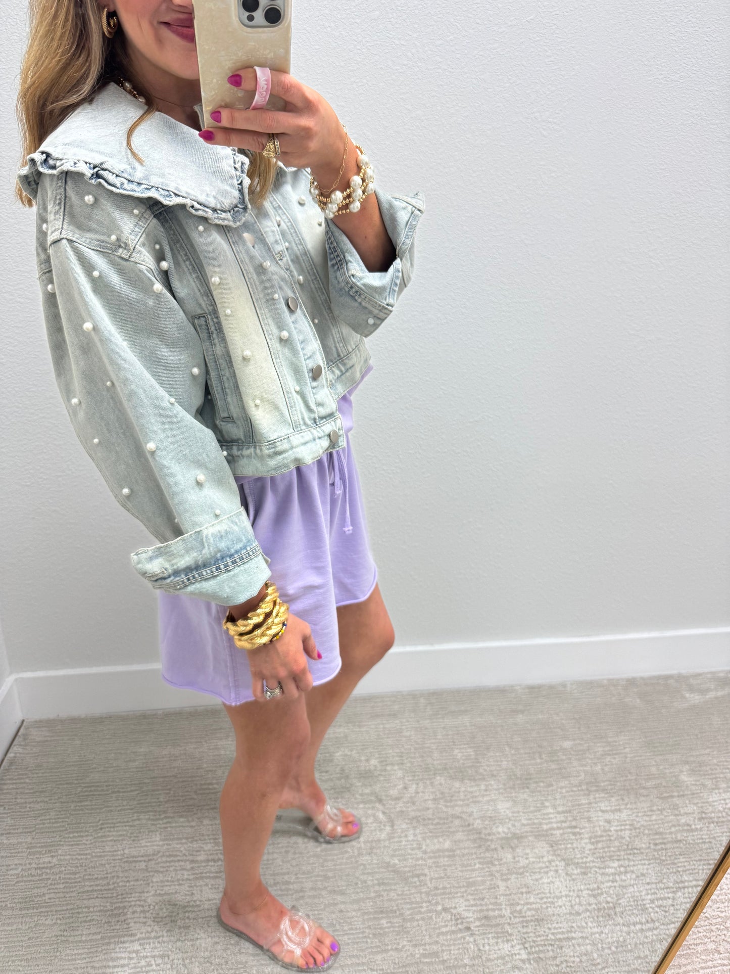 Denim Collared Pearl Jacket