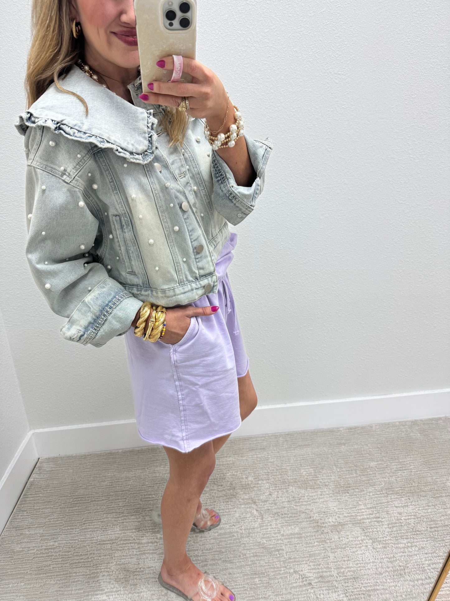 Denim Collared Pearl Jacket